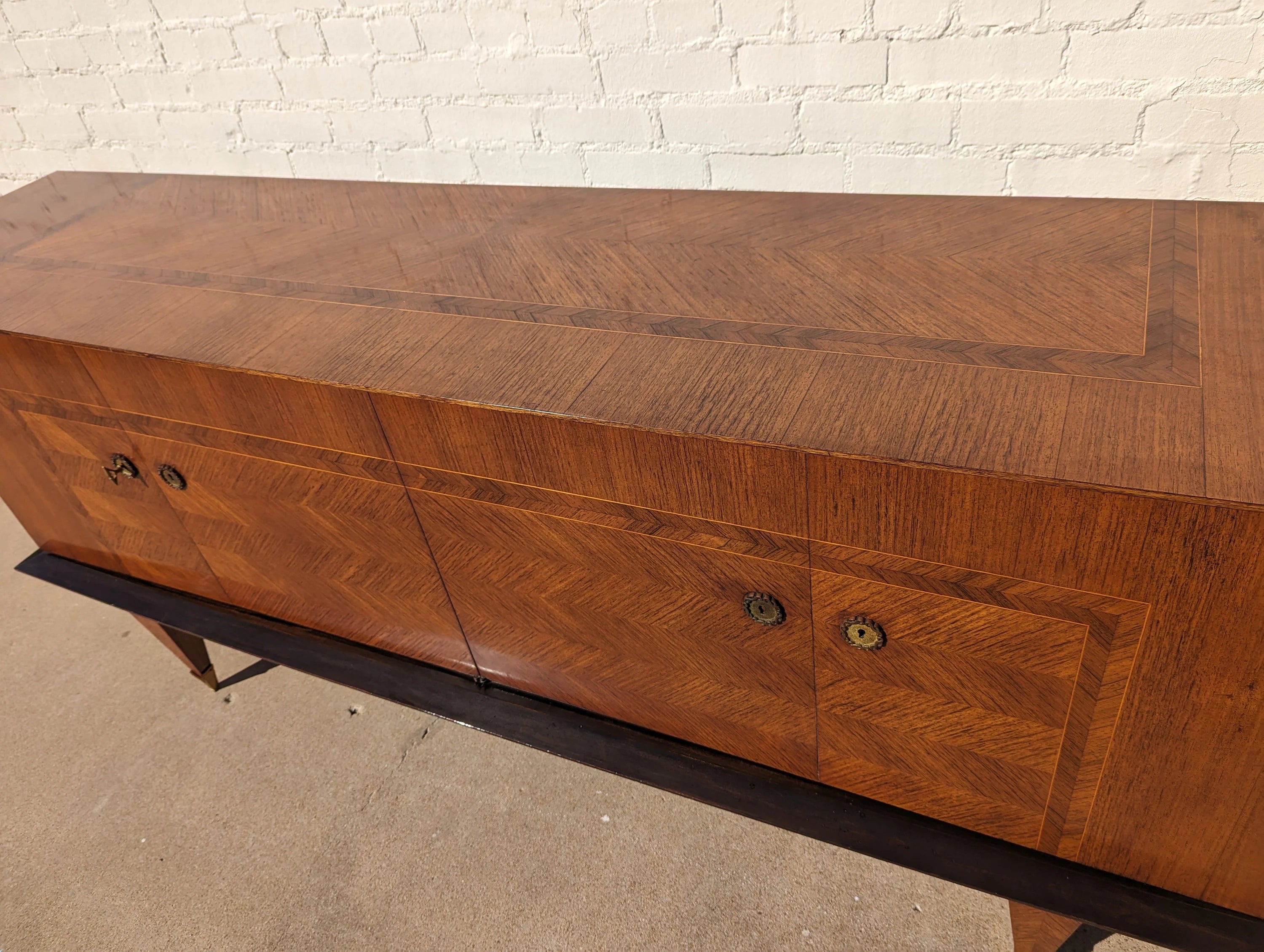 Mid Century French Modern Herringbone Credenza