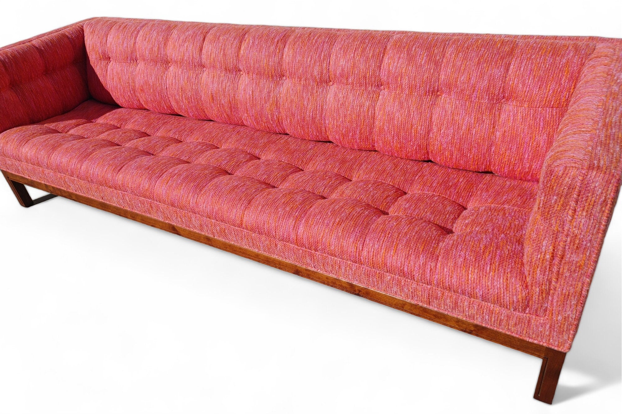 Mid Century Modern Walnut Base Tufted Sofa