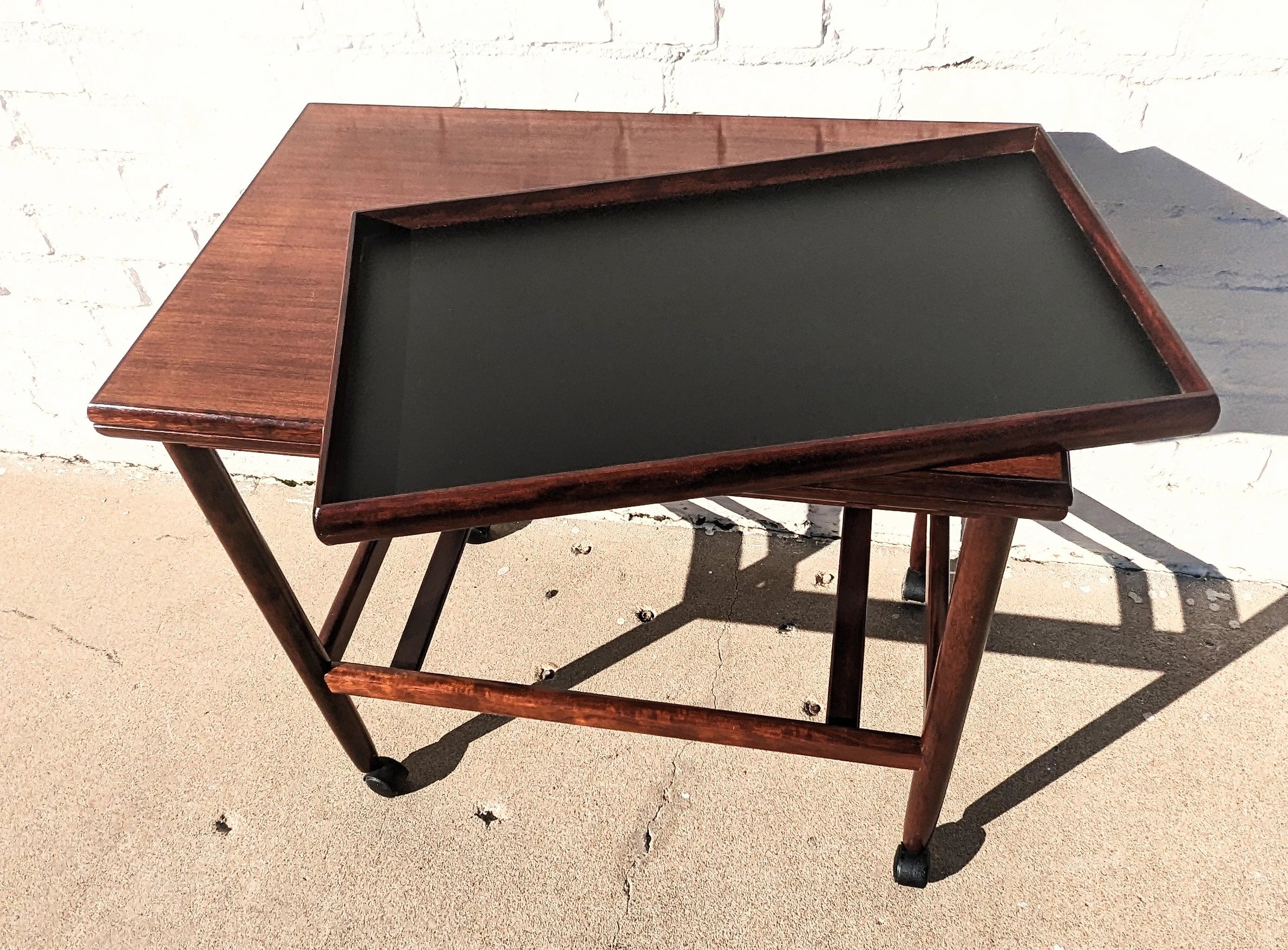 Mid Century Danish Modern Rosewood Rolling Bar