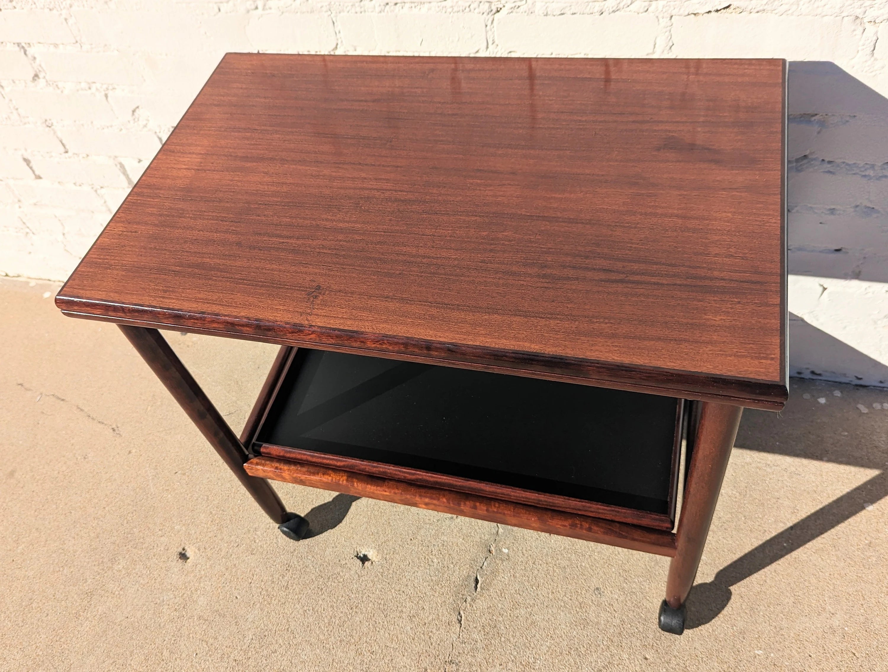 Mid Century Danish Modern Rosewood Rolling Bar
