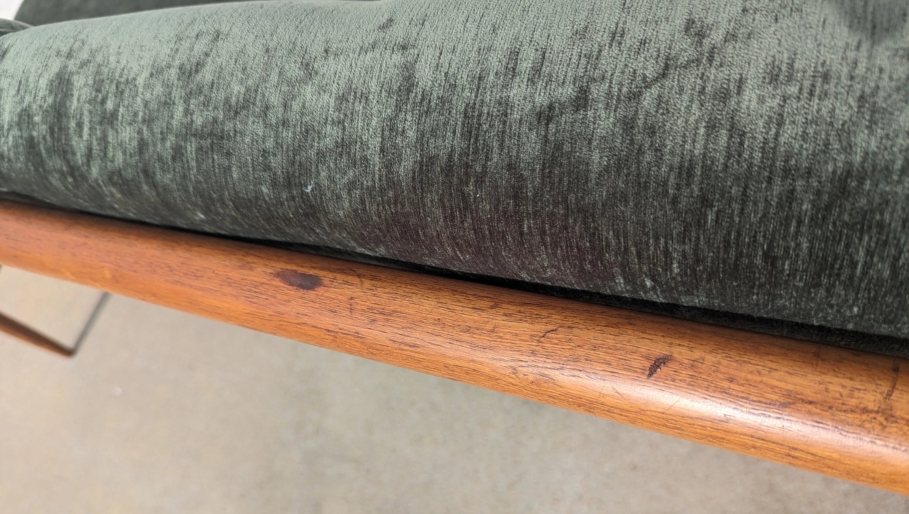 Mid Century Modern Oak and Velvet Sofa
