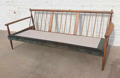 Mid Century Modern Oak and Velvet Sofa