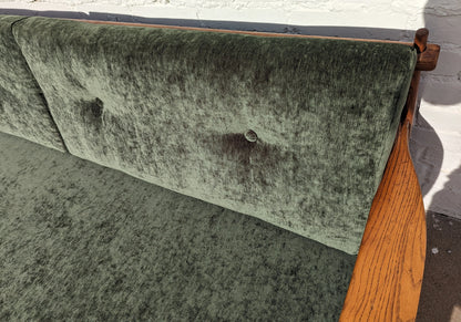 Mid Century Modern Oak and Velvet Sofa