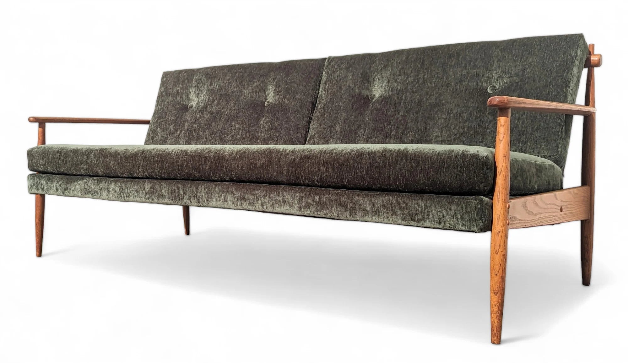 Mid Century Modern Oak and Velvet Sofa