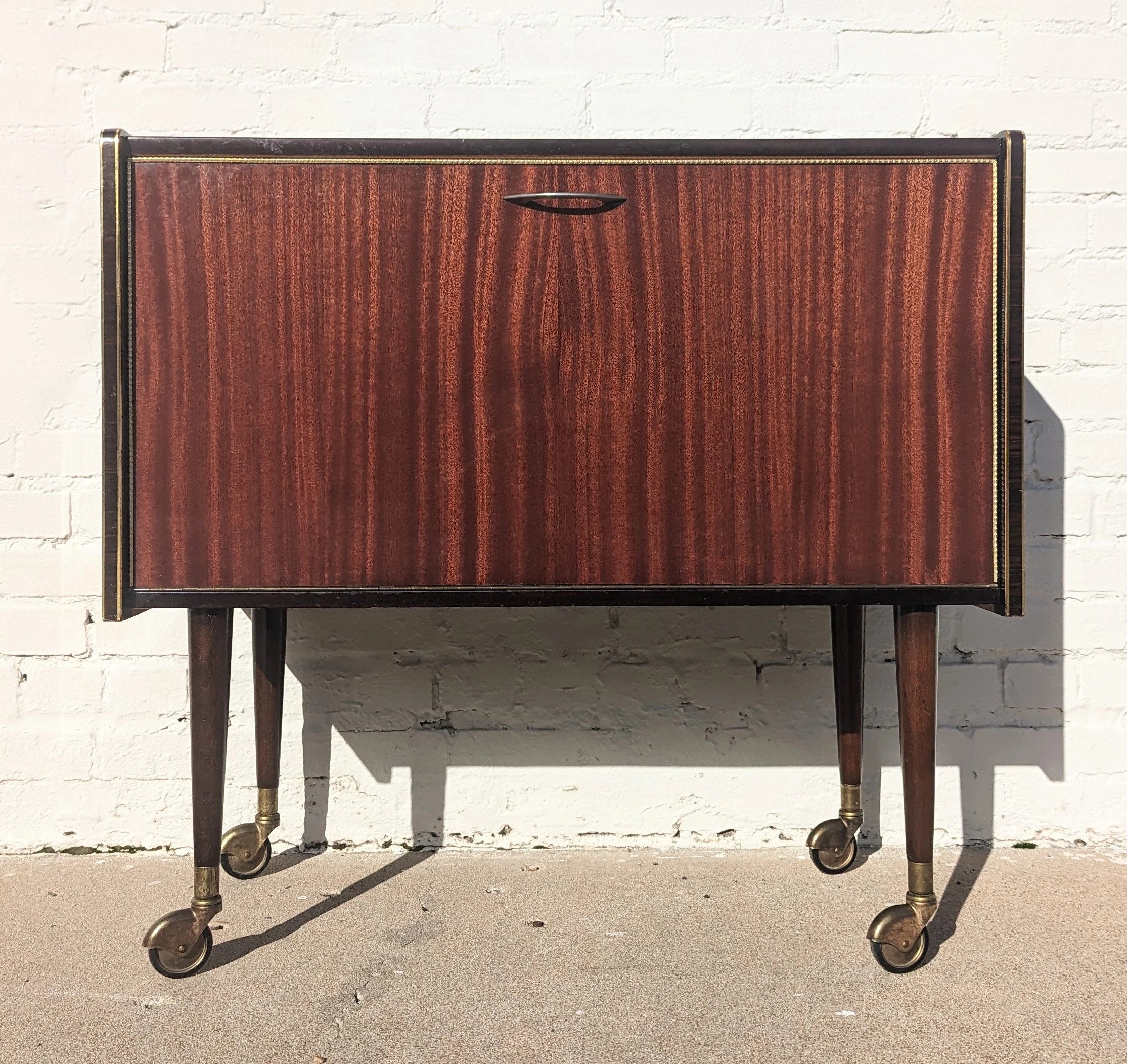 Mid Century French Modern Rosewood Rolling Barcart