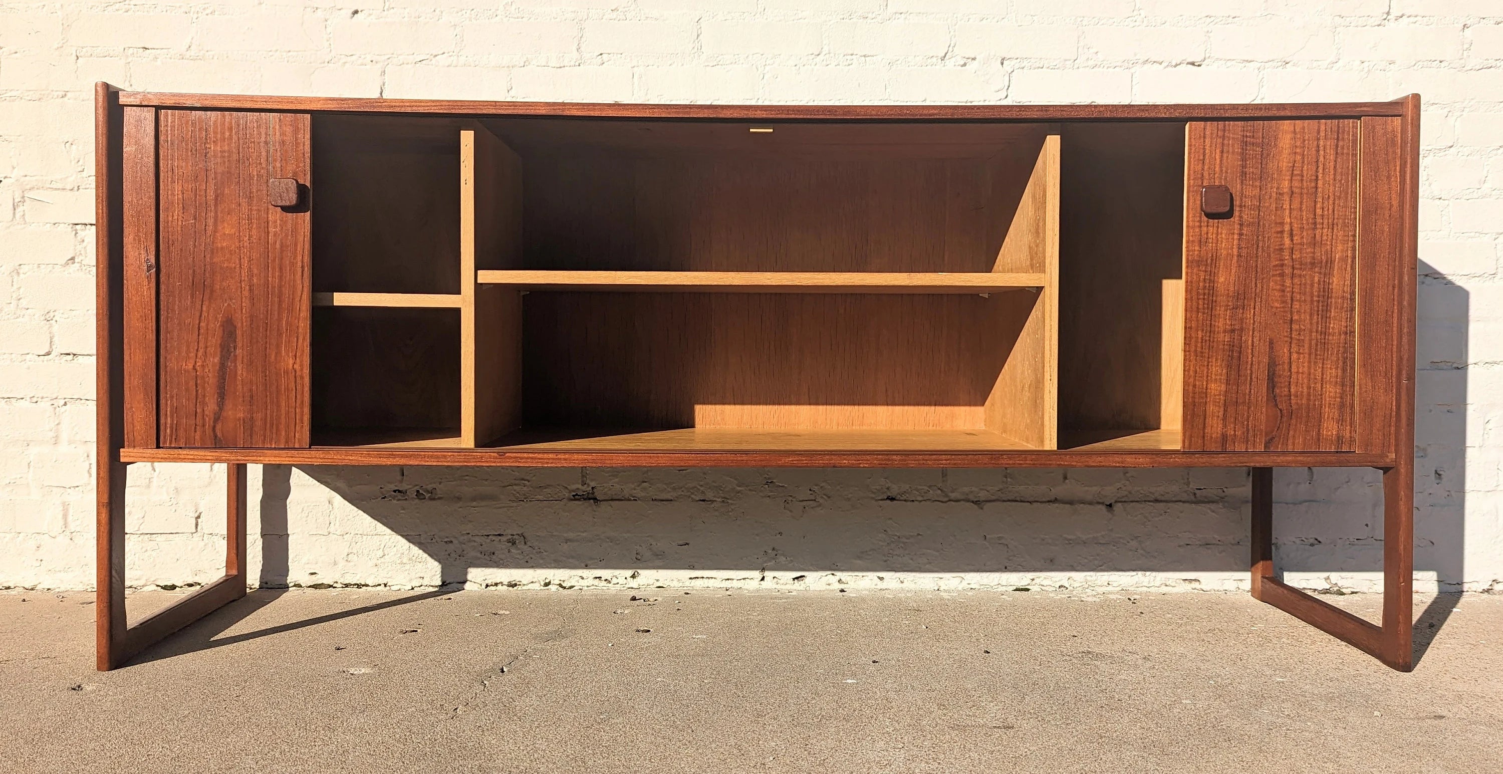Mid Century Danish Modern Teak Tambour Door Credenza