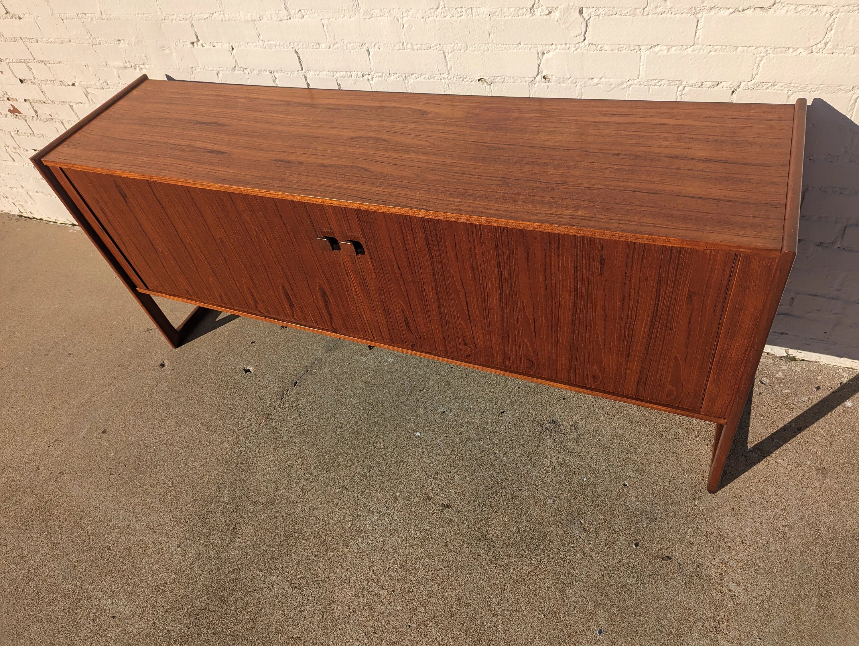 Mid Century Danish Modern Teak Tambour Door Credenza