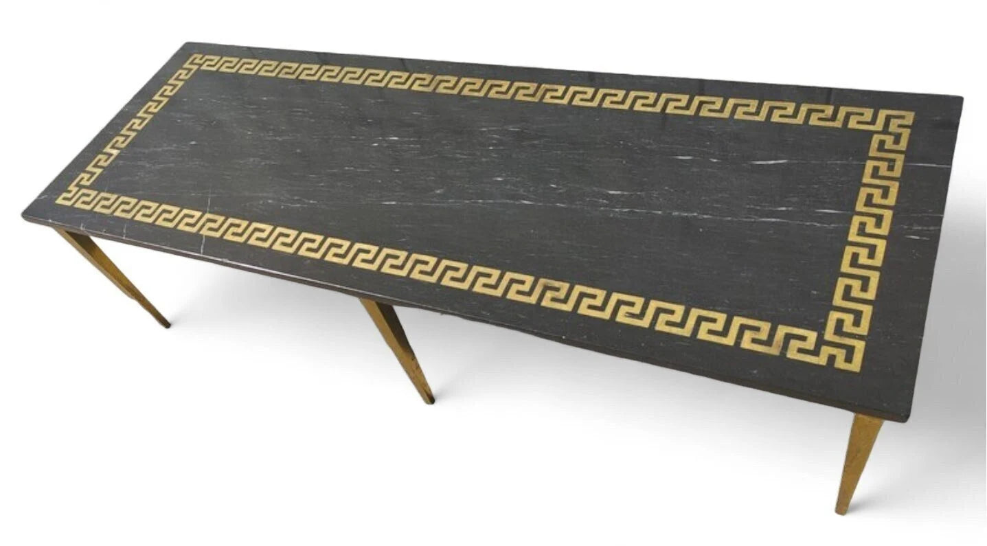 Mid Century Modern Greek Key Marble and Brass Table