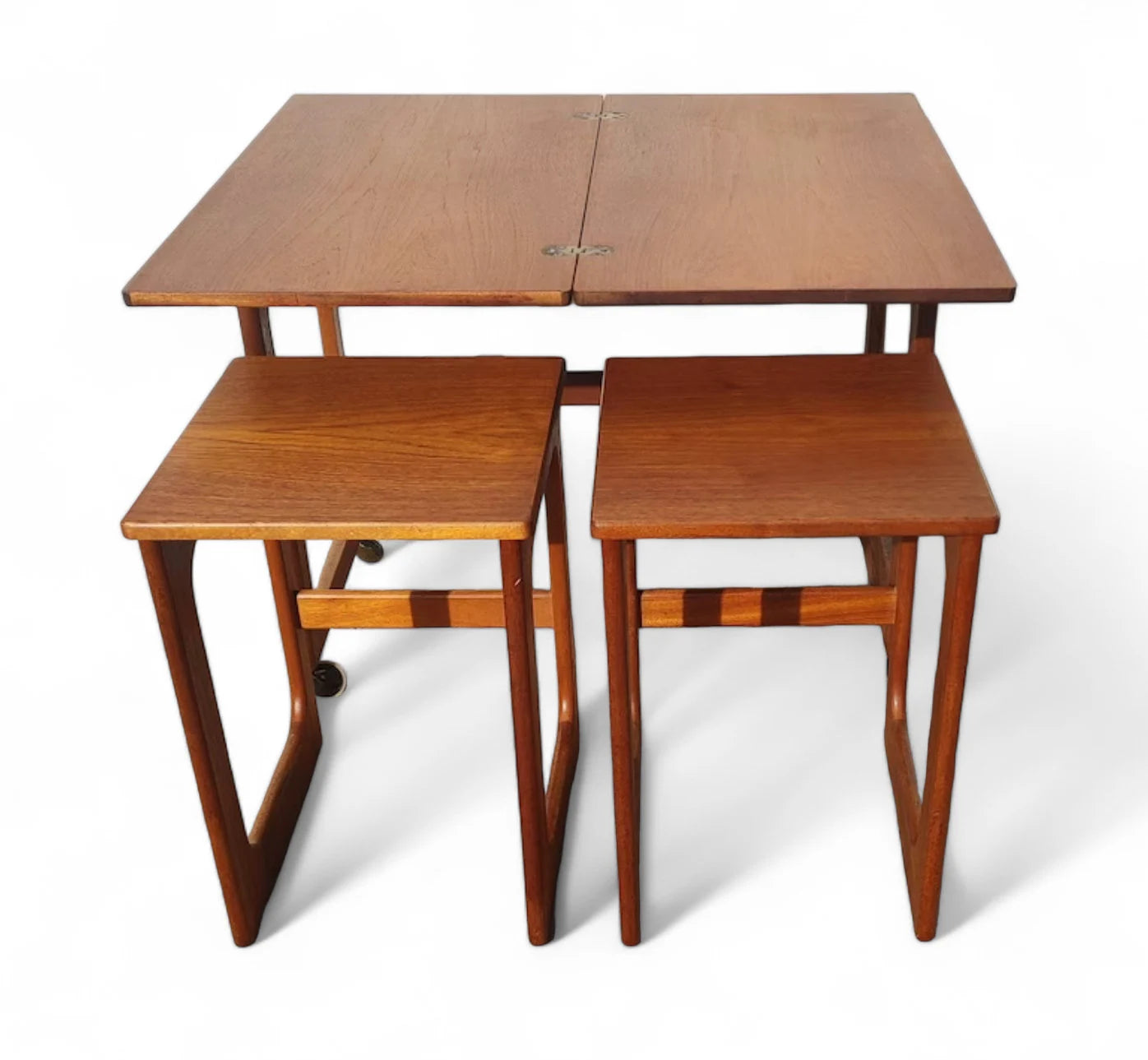 Mid Century English Modern McIntosh Teak Flip Top Nesting Tables