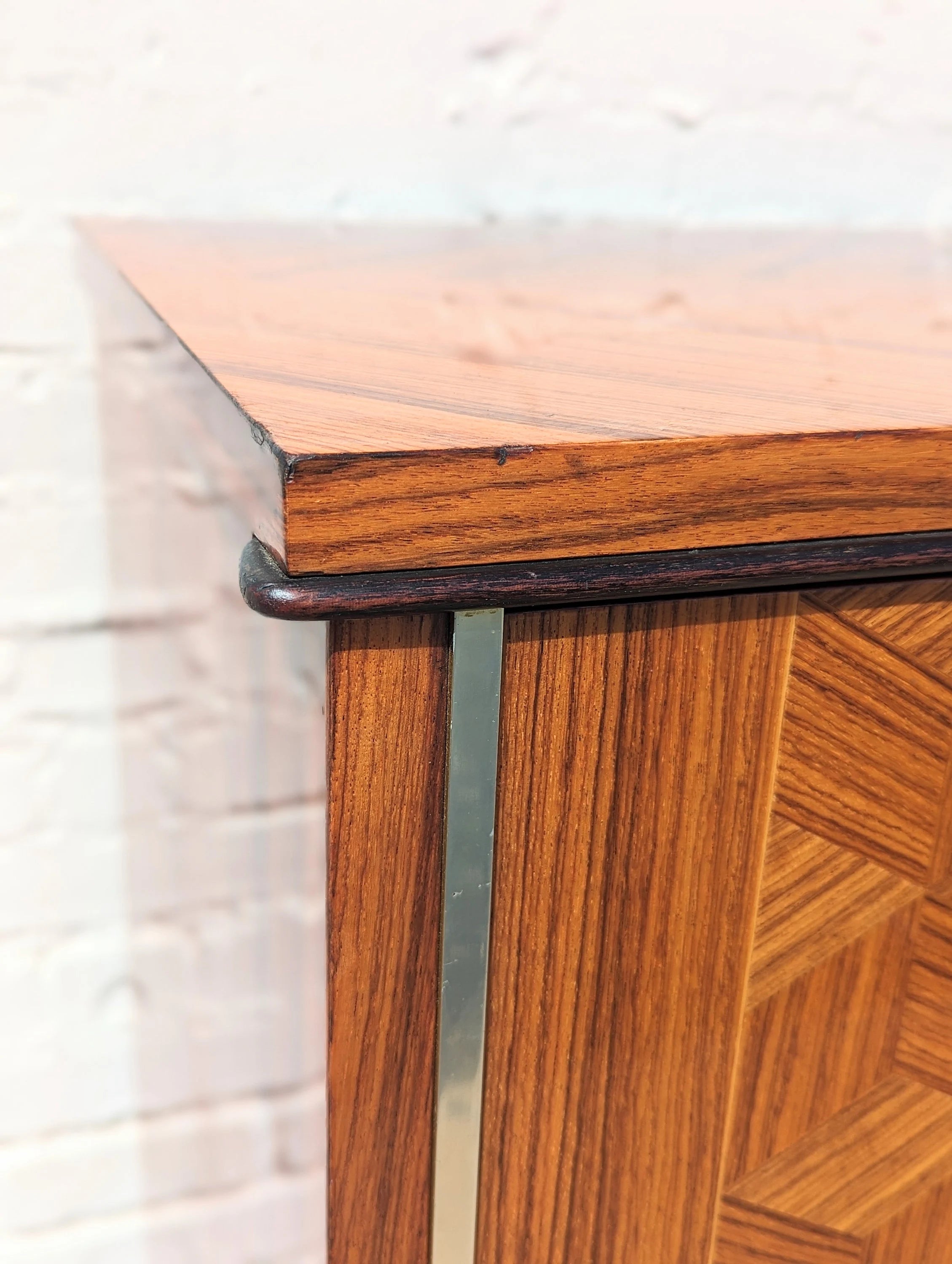 Modern French Lacquered Sunburst and Herringbone Credenza