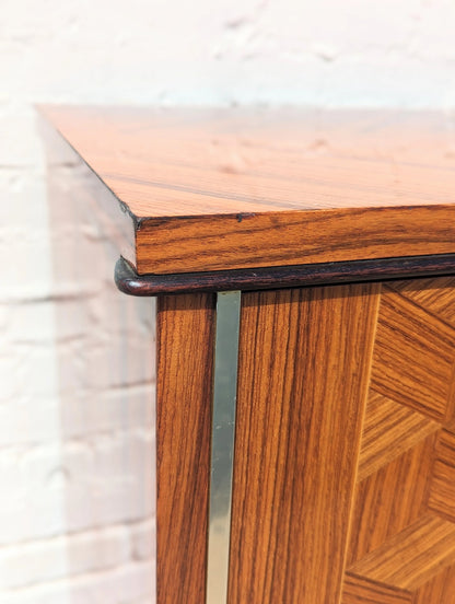 Modern French Lacquered Sunburst and Herringbone Credenza