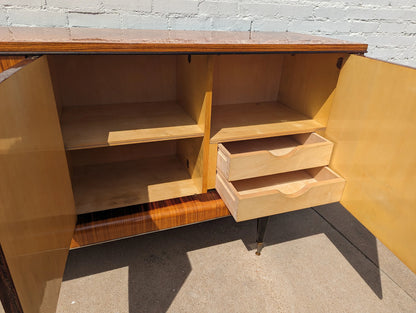 Modern French Lacquered Sunburst and Herringbone Credenza