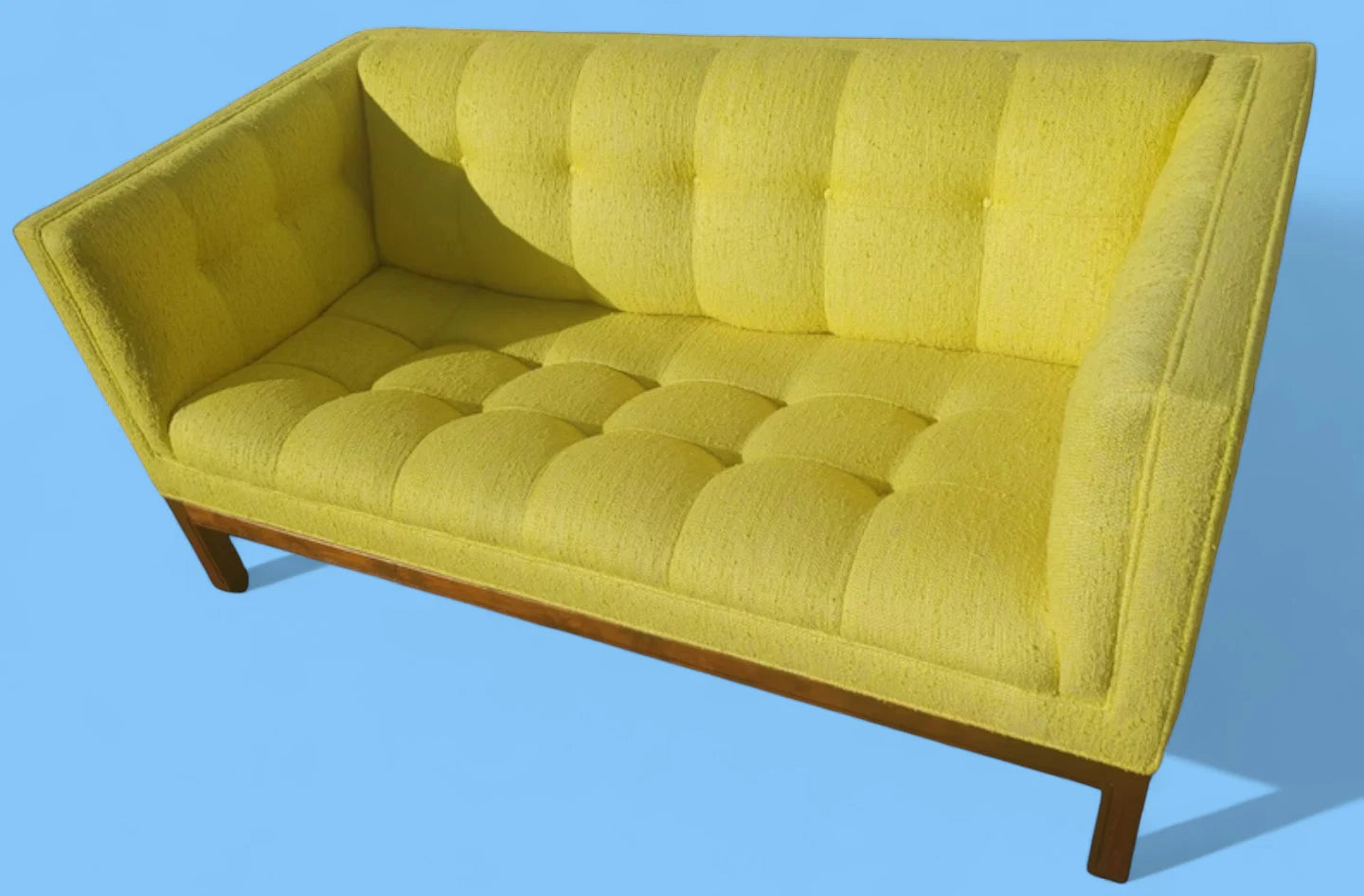 Mid Century Modern Walnut Base Tufted Sofa