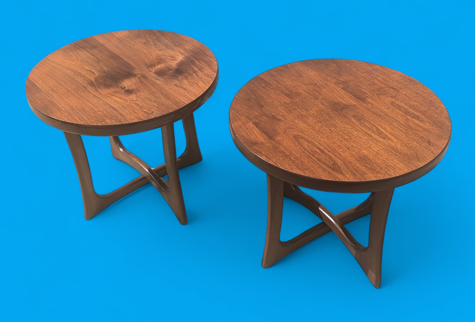 Mid Century Modern Walnut Jacks Side Tables in Manner of Adrian Pearsall