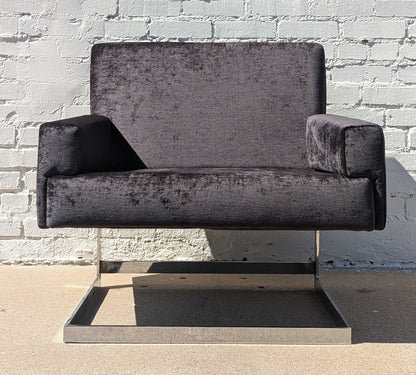 Mid Century Modern Chrome and Velvet Cantilevered Chair