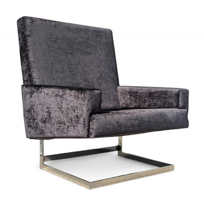 Mid Century Modern Chrome and Velvet Cantilevered High Back Chair