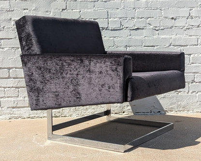 Mid Century Modern Chrome and Velvet Cantilevered Chair