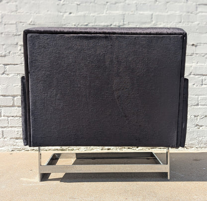 Mid Century Modern Chrome and Velvet Cantilevered Chair