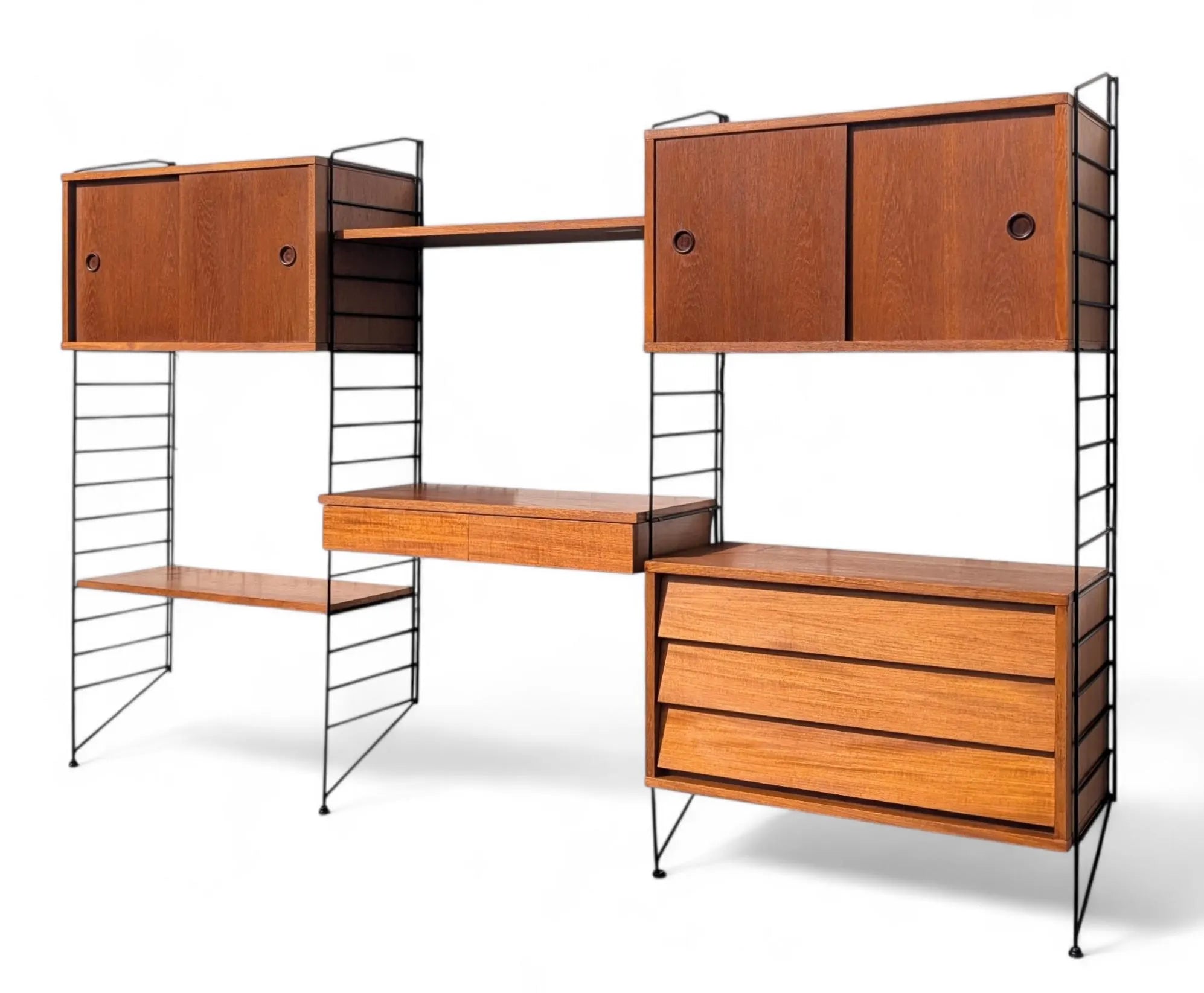 Mid Century English Modern Three Bay Wall Unit