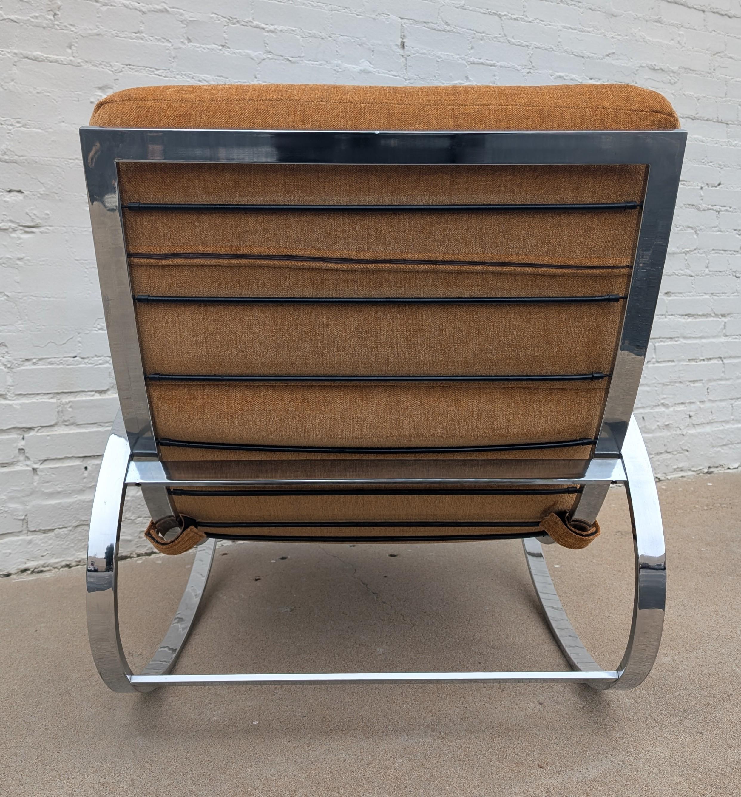 Mid Century Modern Renato Zevi Chrome Rocking Chair and Ottoman for Selig
