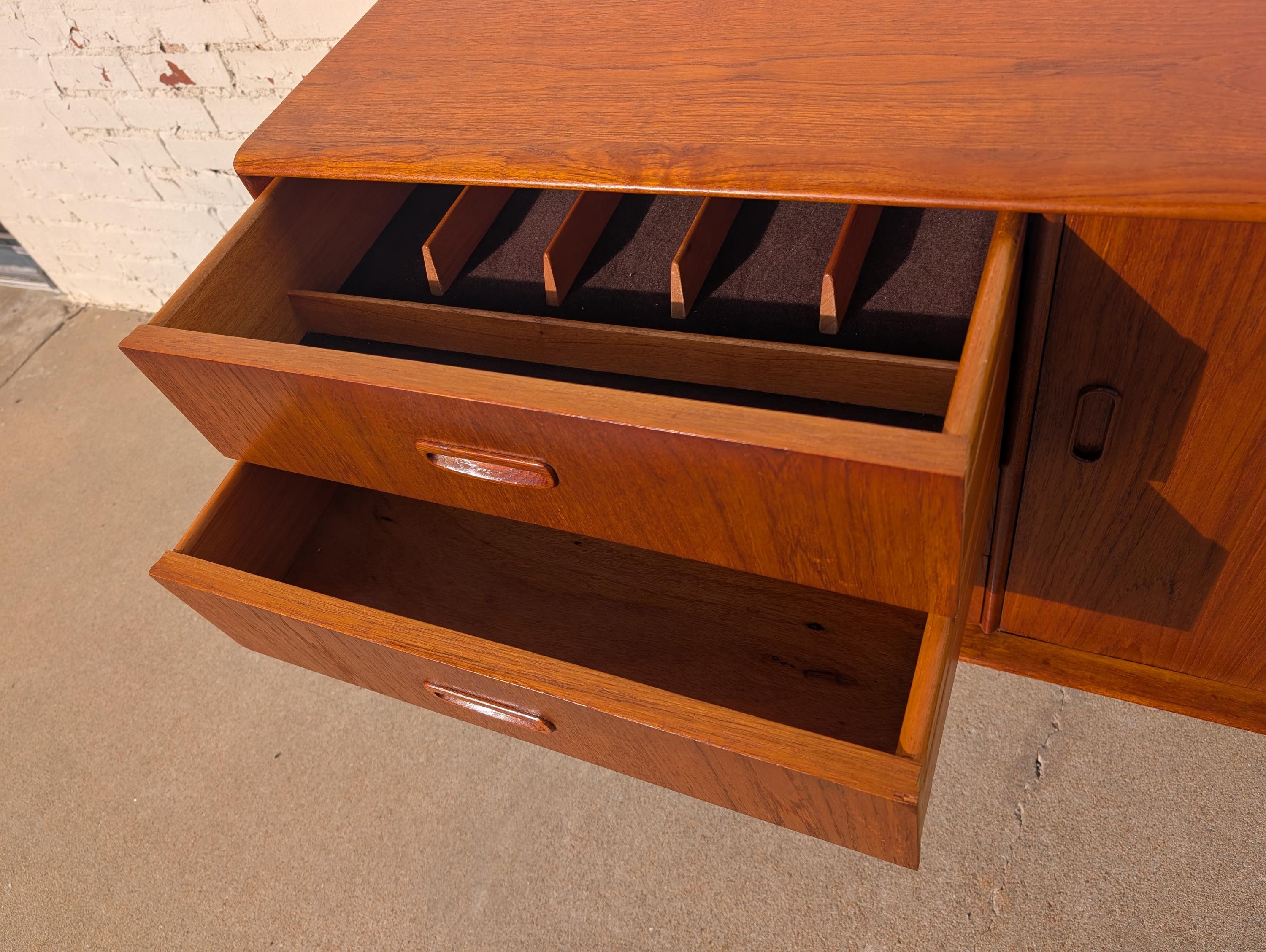 Mid Century English Modern Dalescraft Teak Tambour Door Credenza