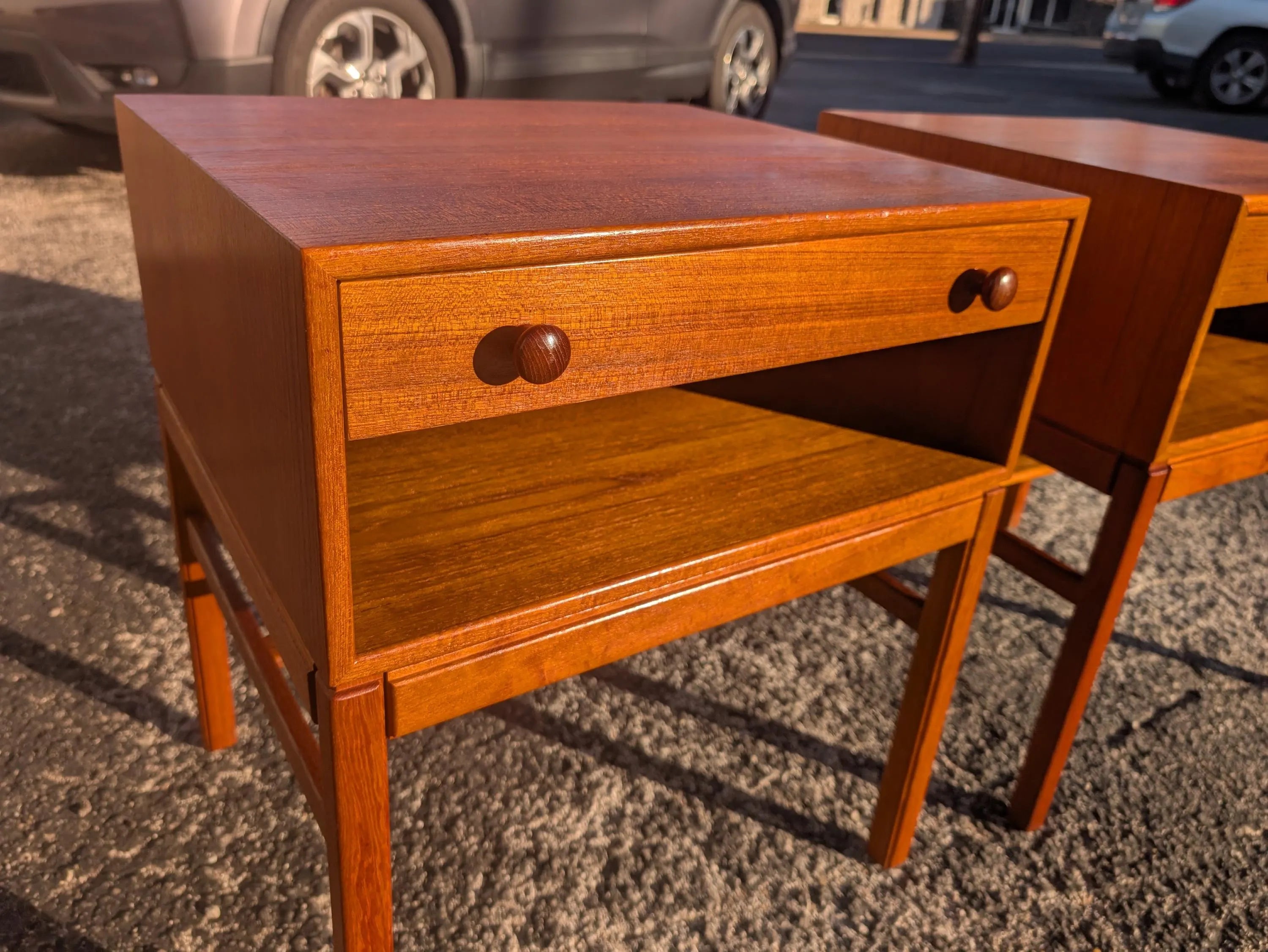 Mid Century Danish Modern Teak Nightstands by Engstrom and Myrstrand