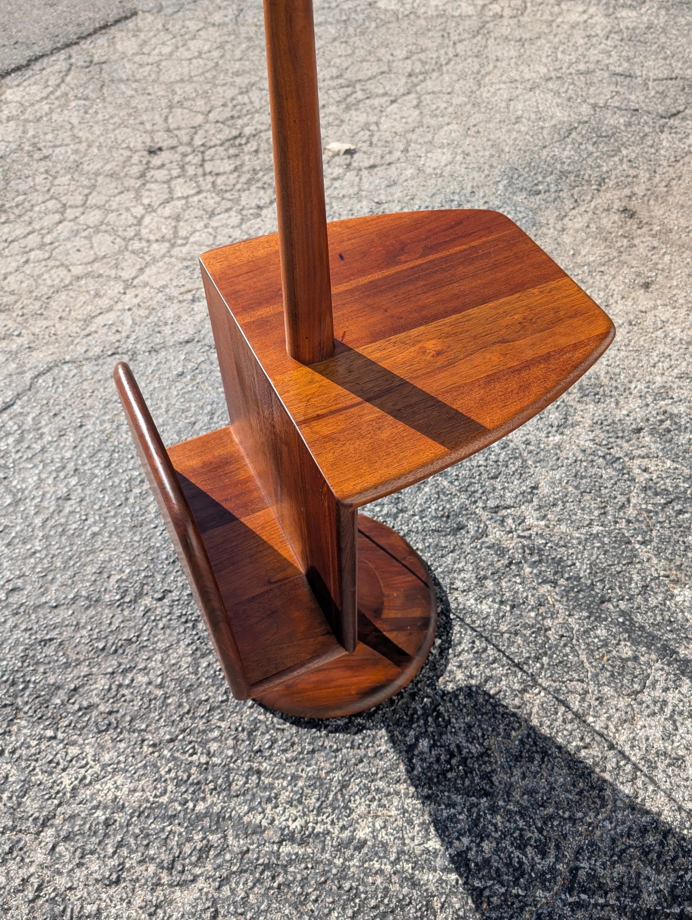 Mid Century Modern Solid Walnut Floor Lamp with Magazine Rack