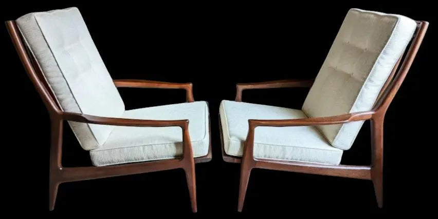 Mid Century Modern Milo Baughman Walnut Lounge Chairs