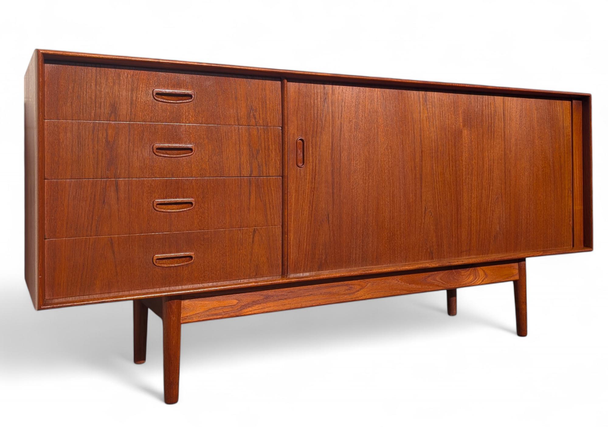 Mid Century English Modern Dalescraft Teak Tambour Door Credenza