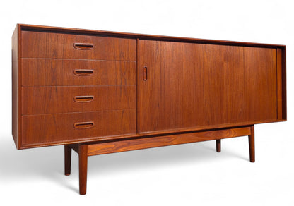 Mid Century English Modern Dalescraft Teak Tambour Door Credenza