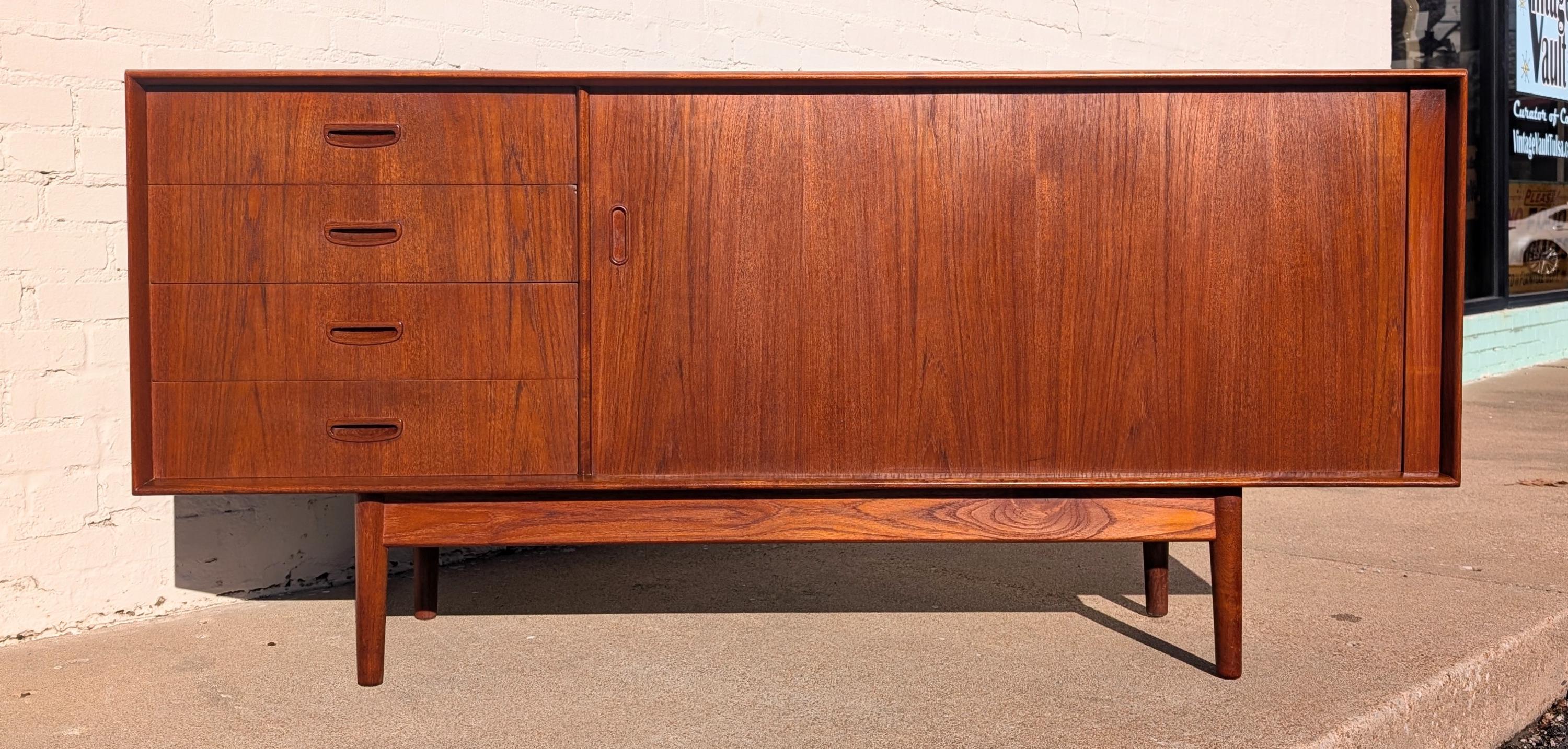 Mid Century English Modern Dalescraft Teak Tambour Door Credenza