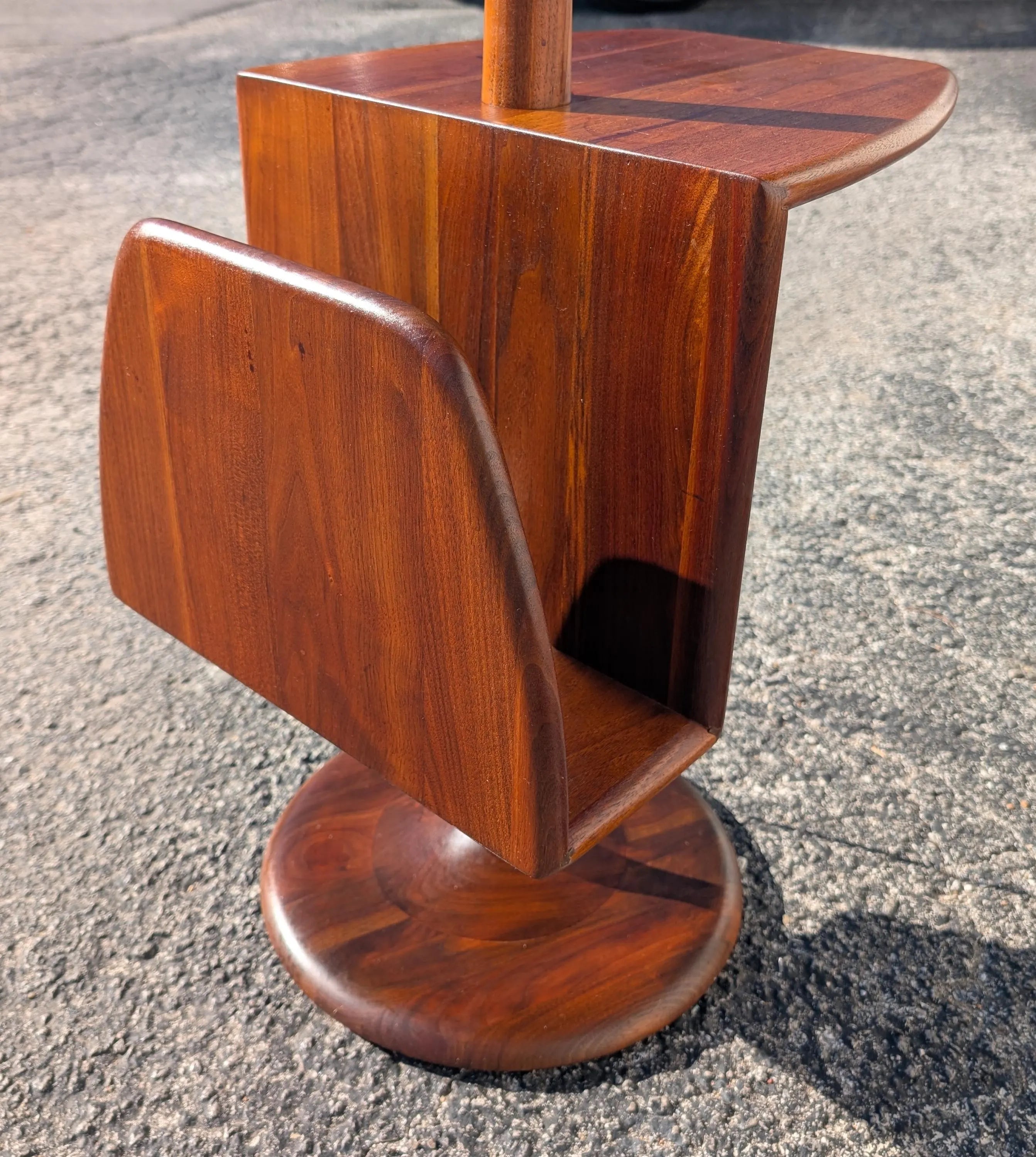 Mid Century Modern Solid Walnut Floor Lamp with Magazine Rack