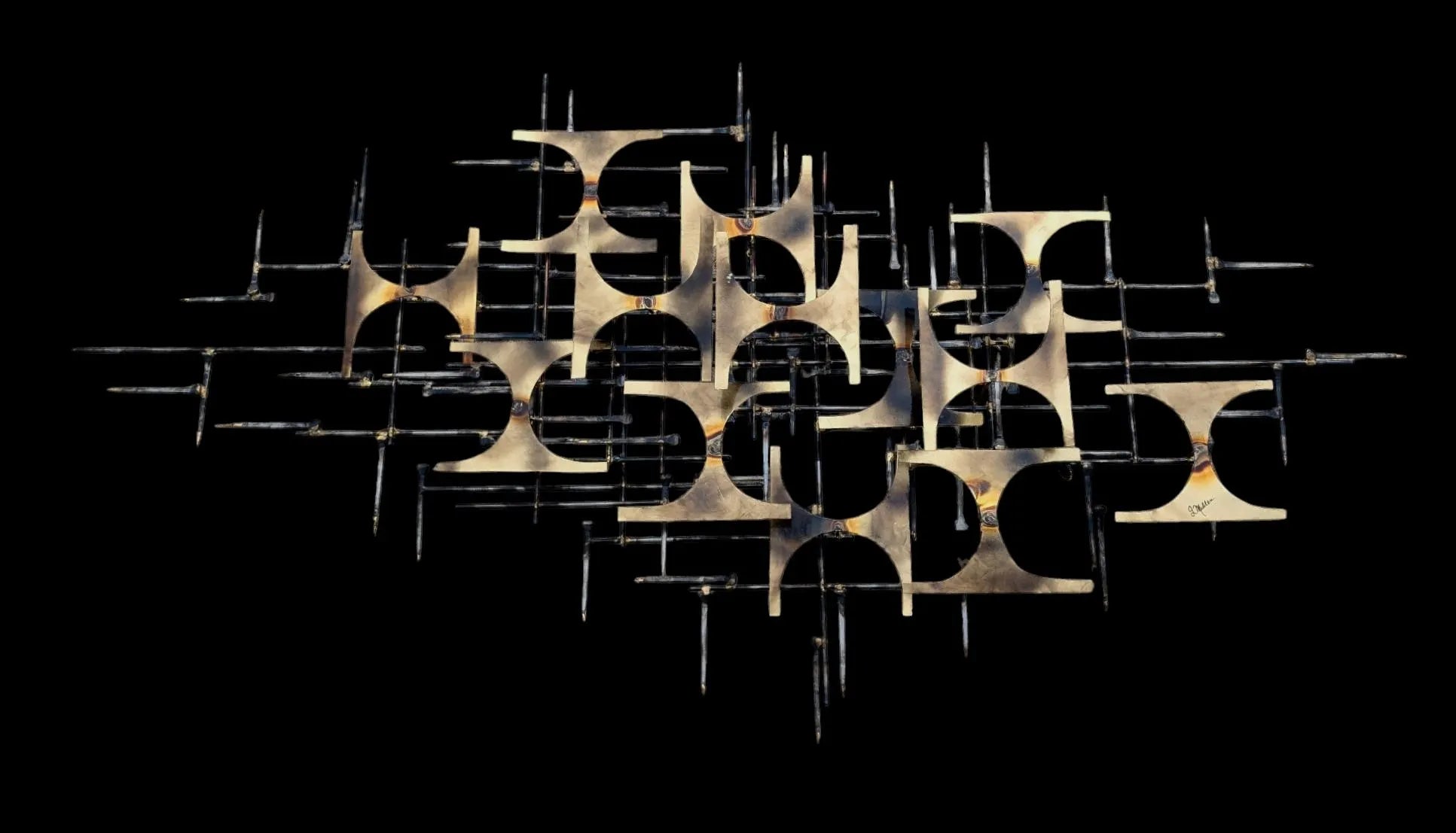 Mid Century Modern Brass and Iron Brutalist Wall Decor