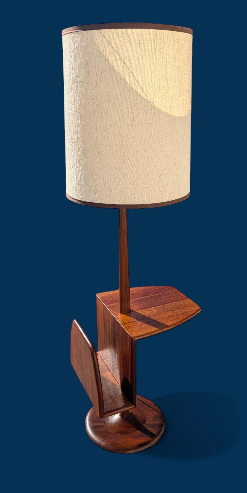 Mid Century Modern Solid Walnut Floor Lamp with Magazine Rack