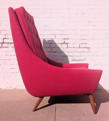 Mid Century Modern High Back Lounge Chair in Red